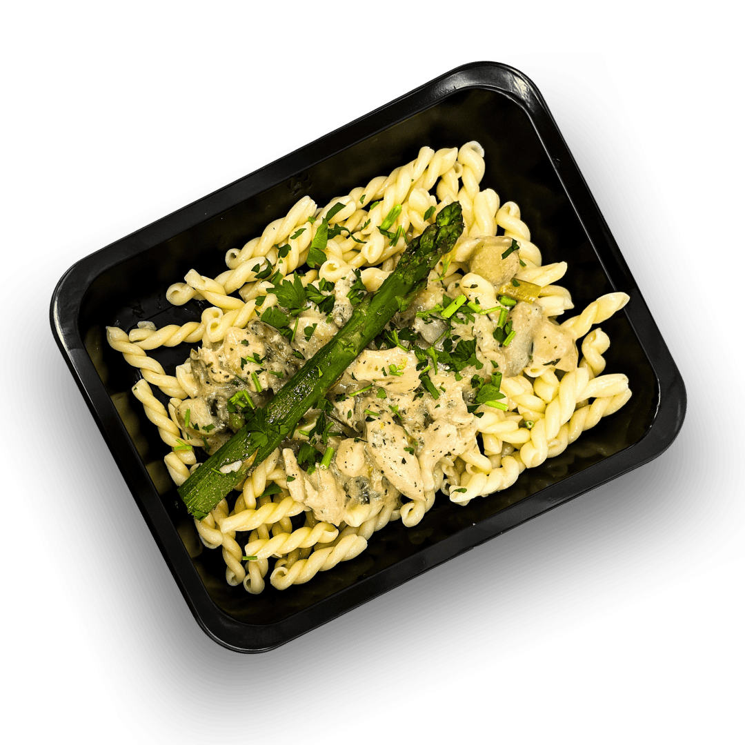 Gemelli z kurczakiem i szparagami