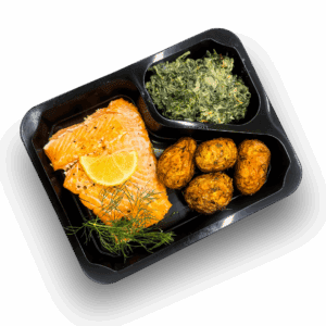 Łosoś pieczony z opiekanymi ziemniaczkami